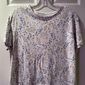 White Stag Floral Tee with Blue and Brown Accents